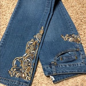 Beautiful embellished left lower leg & right hip,